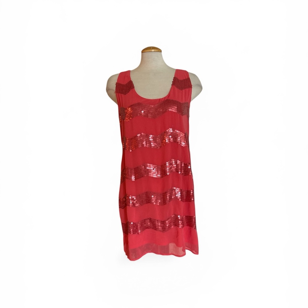 Ark & Co Coral Sequin Chevron Stripe Sleeveless Dress
